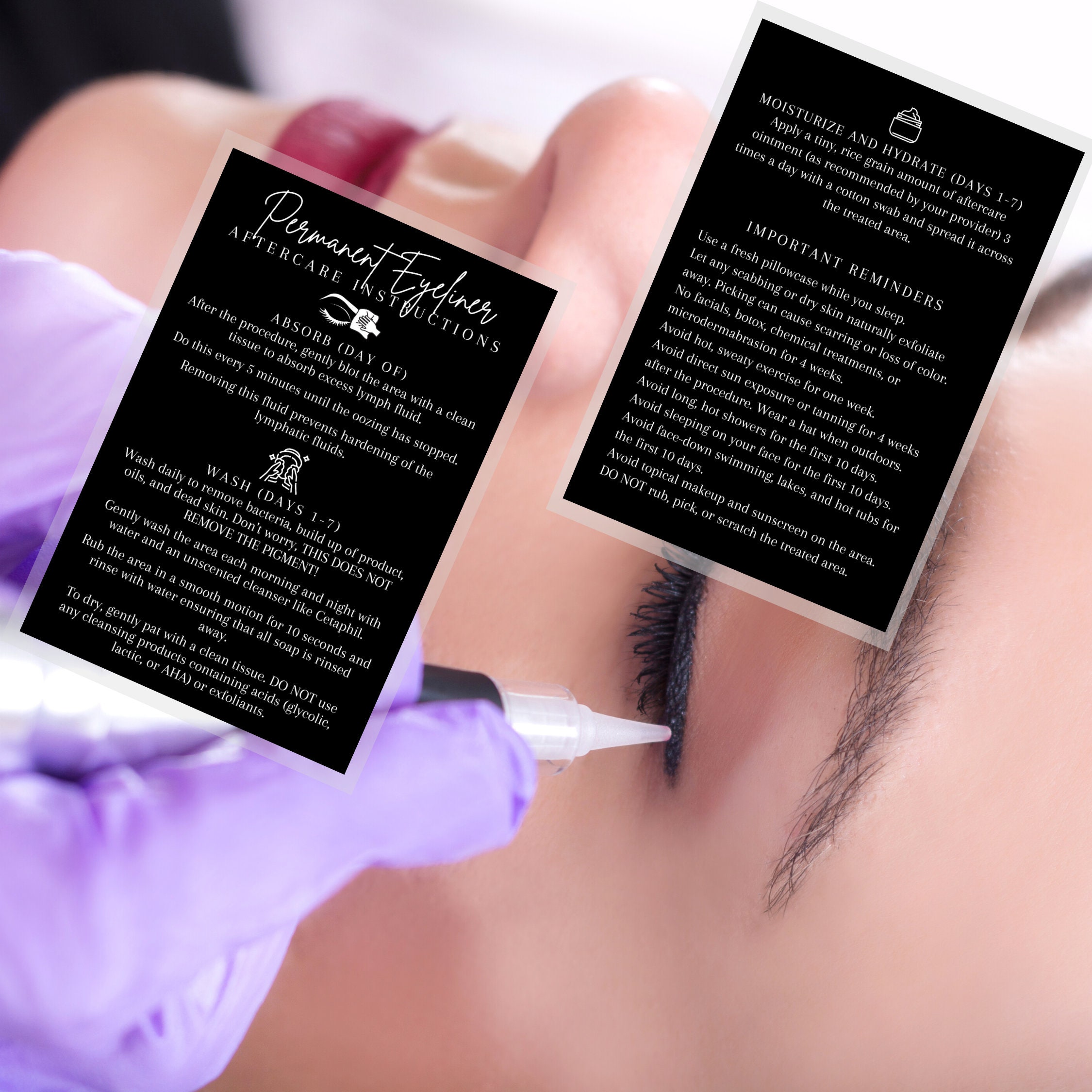 Permanent Eyeliner Aftercare Instruction Cards Physical Etsy