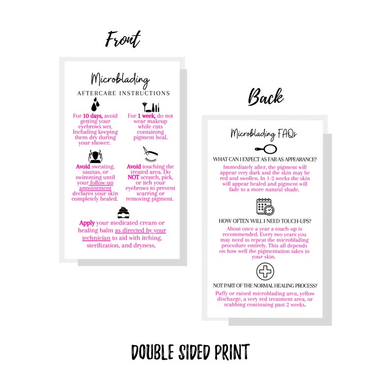 Microblading Aftercare and Faqs Instruction Cards Physical | Etsy