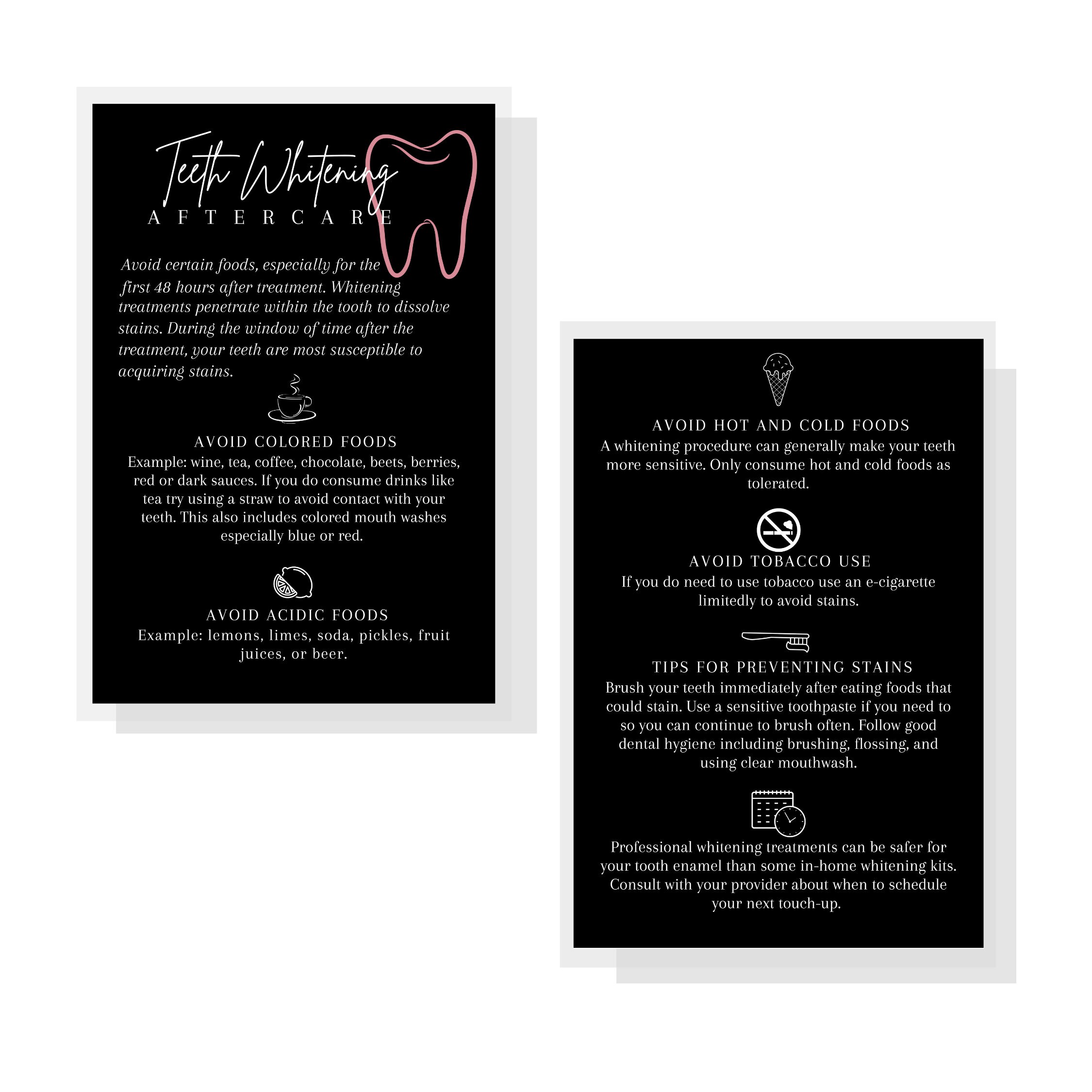 Teeth Whitening Aftercare Instruction Card Physical Printed Etsy