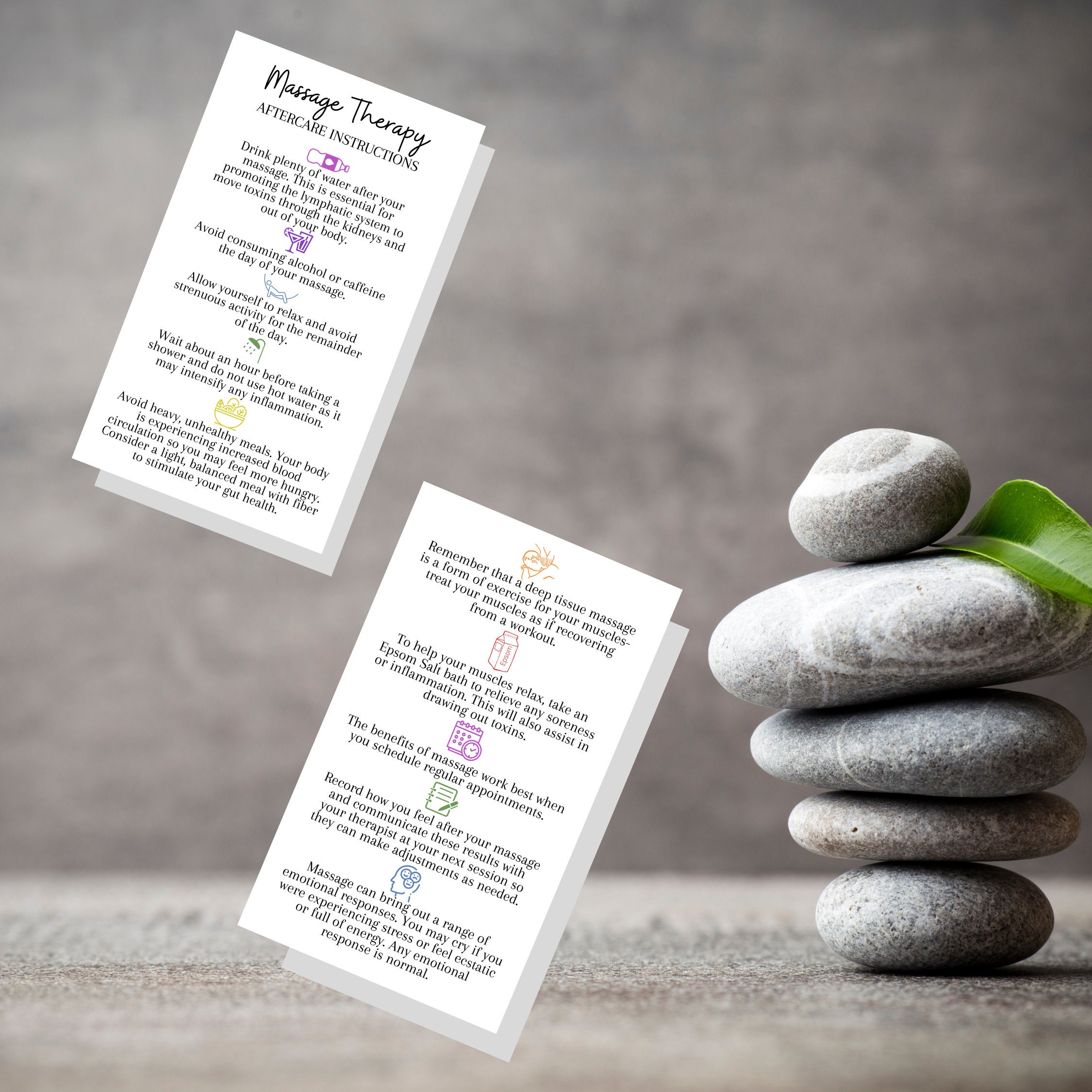 Massage Therapy Aftercare Instruction Cards Printed Physical Etsy UK
