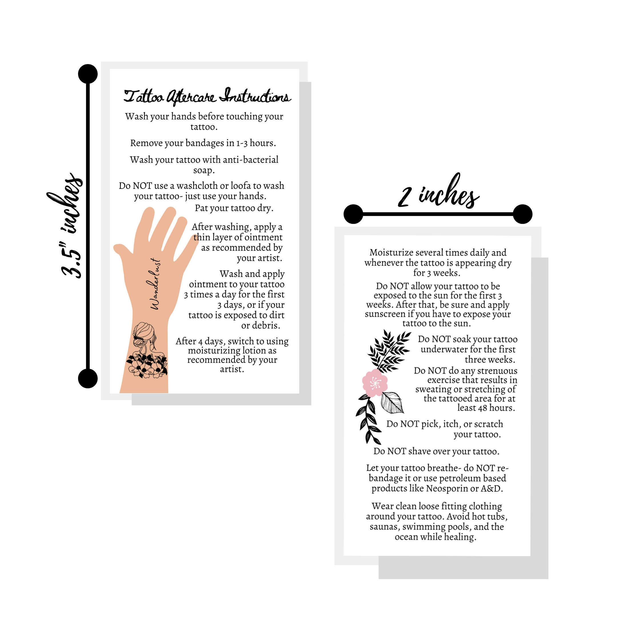 Tattoo Aftercare Instruction Cards Physical Printed 2x3.5 | Etsy