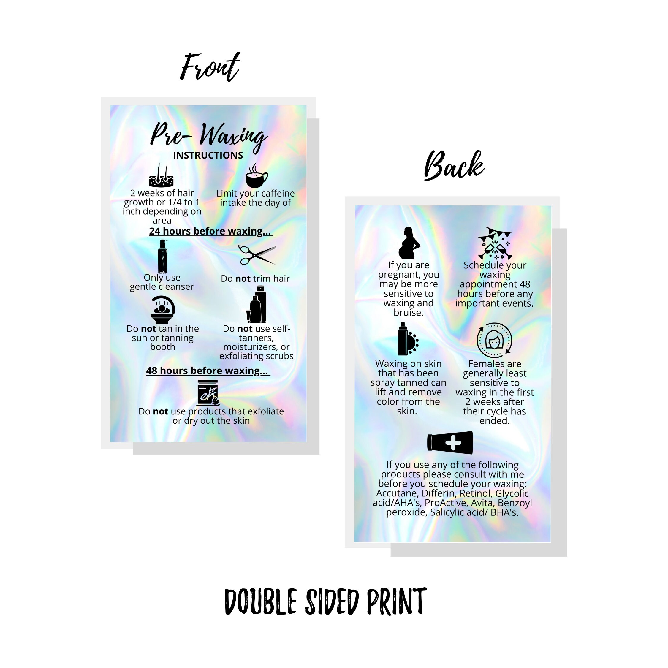 PreWaxing Instruction Card Physical Printed 2x3.5 inch Etsy