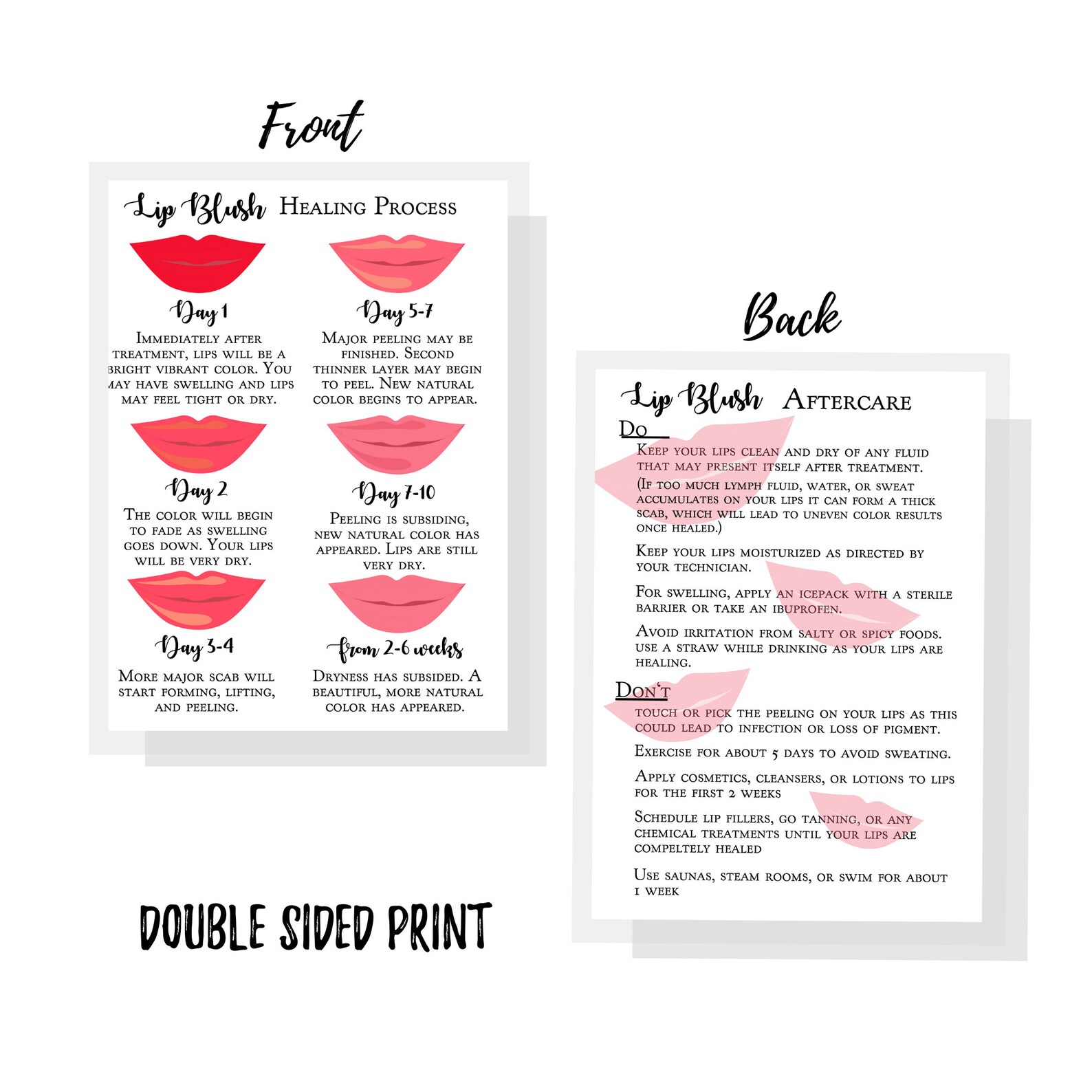 Lip Blush Healing Process and Aftercare Instruction Cards Etsy