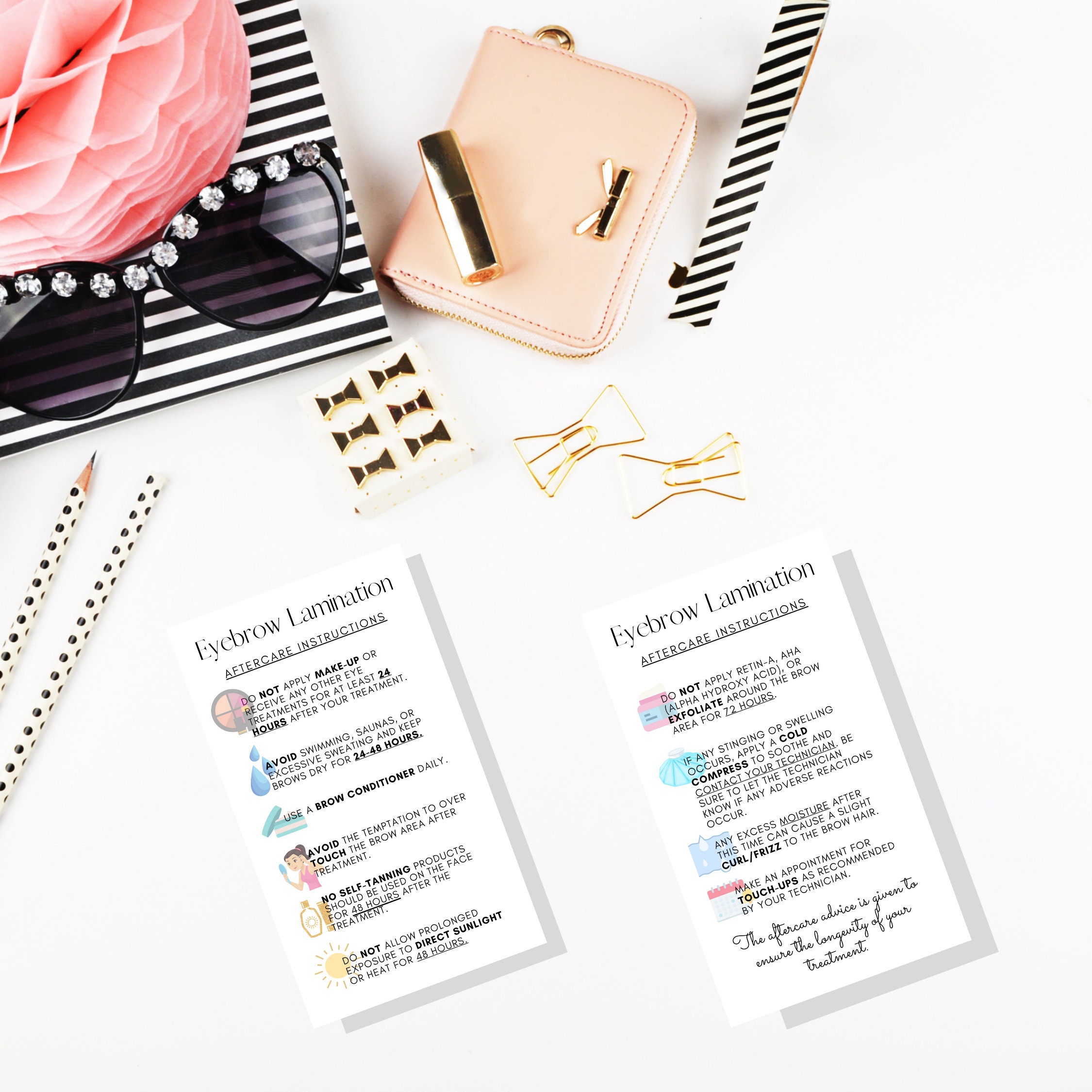 Eyebrow Lamination Aftercare Instruction Cards Physical Etsy