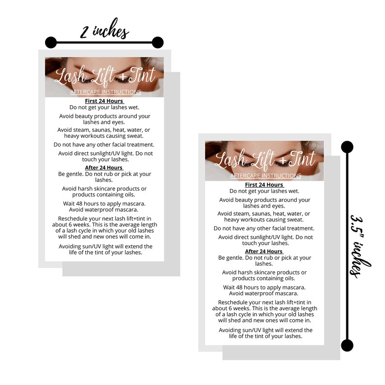 Lash Lift Tint Aftercare Instruction Cards Physical Etsy UK