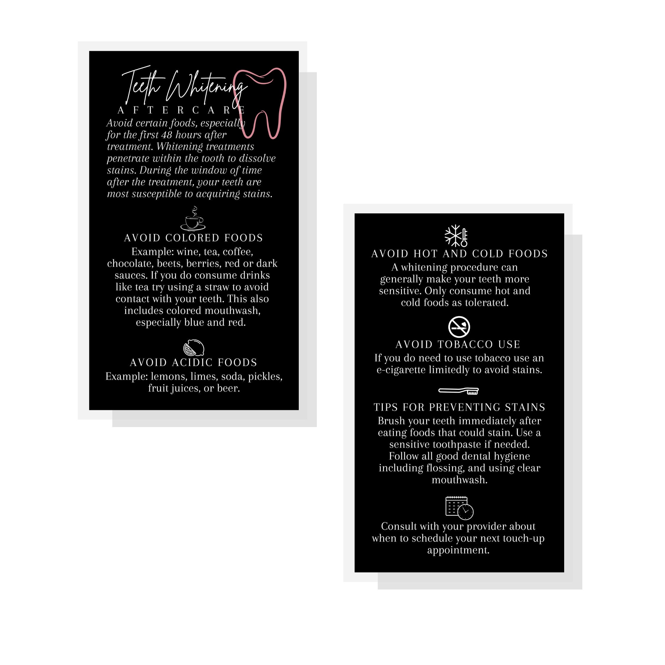 Teeth Whitening Aftercare Instruction Card Physical Printed Etsy