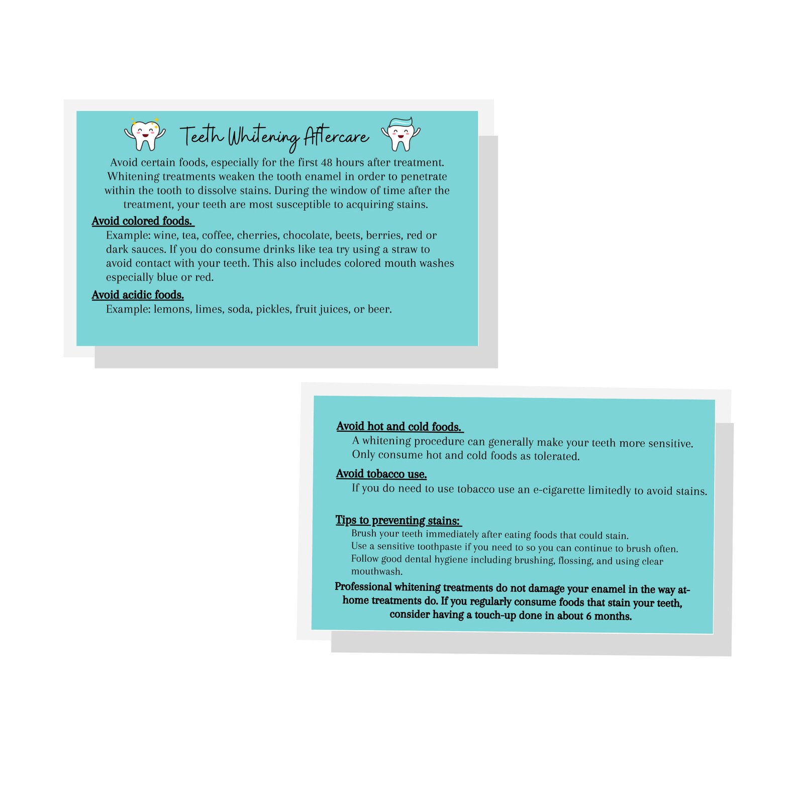 Teeth Whitening Aftercare Instruction Cards Physical Printed Etsy