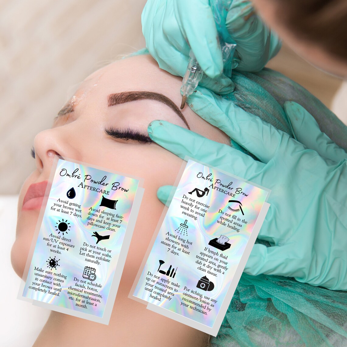Ombre Powder Brow Aftercare Cards Physical Printed 2x3.5 | Etsy