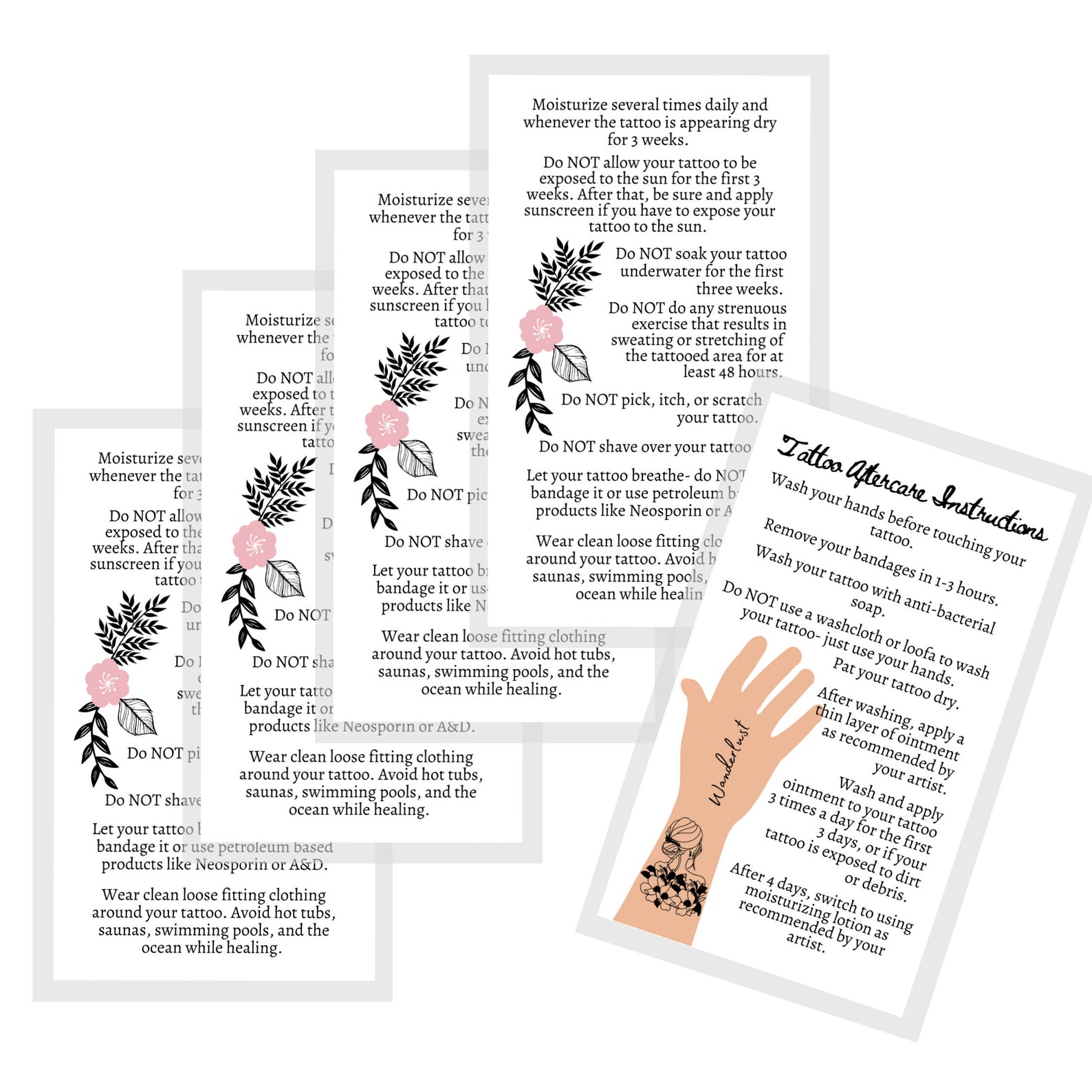Tattoo Aftercare Instruction Cards Physical Printed 2x3.5 Etsy