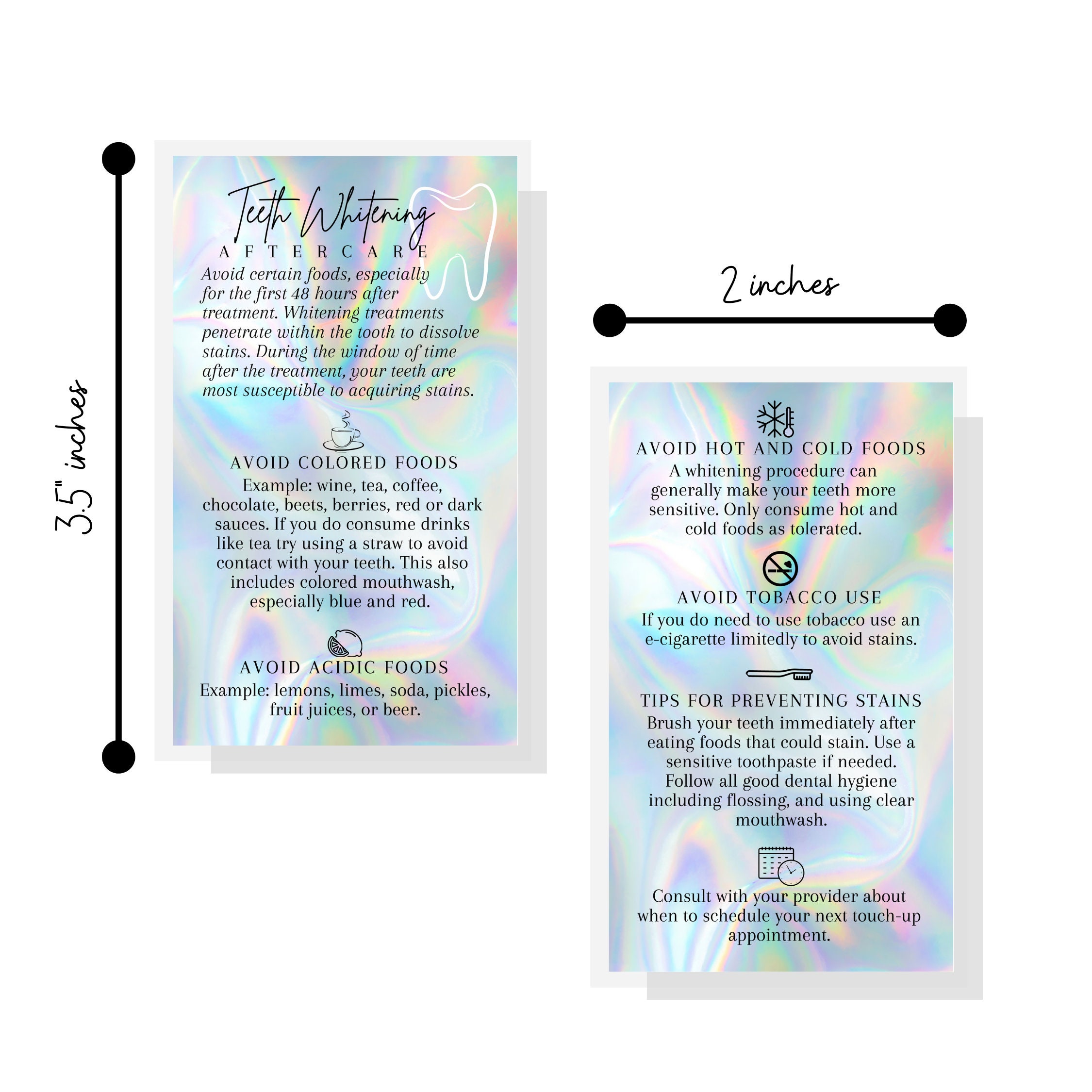 Teeth Whitening Aftercare Card Physical Printed 2x3.5 inch Etsy