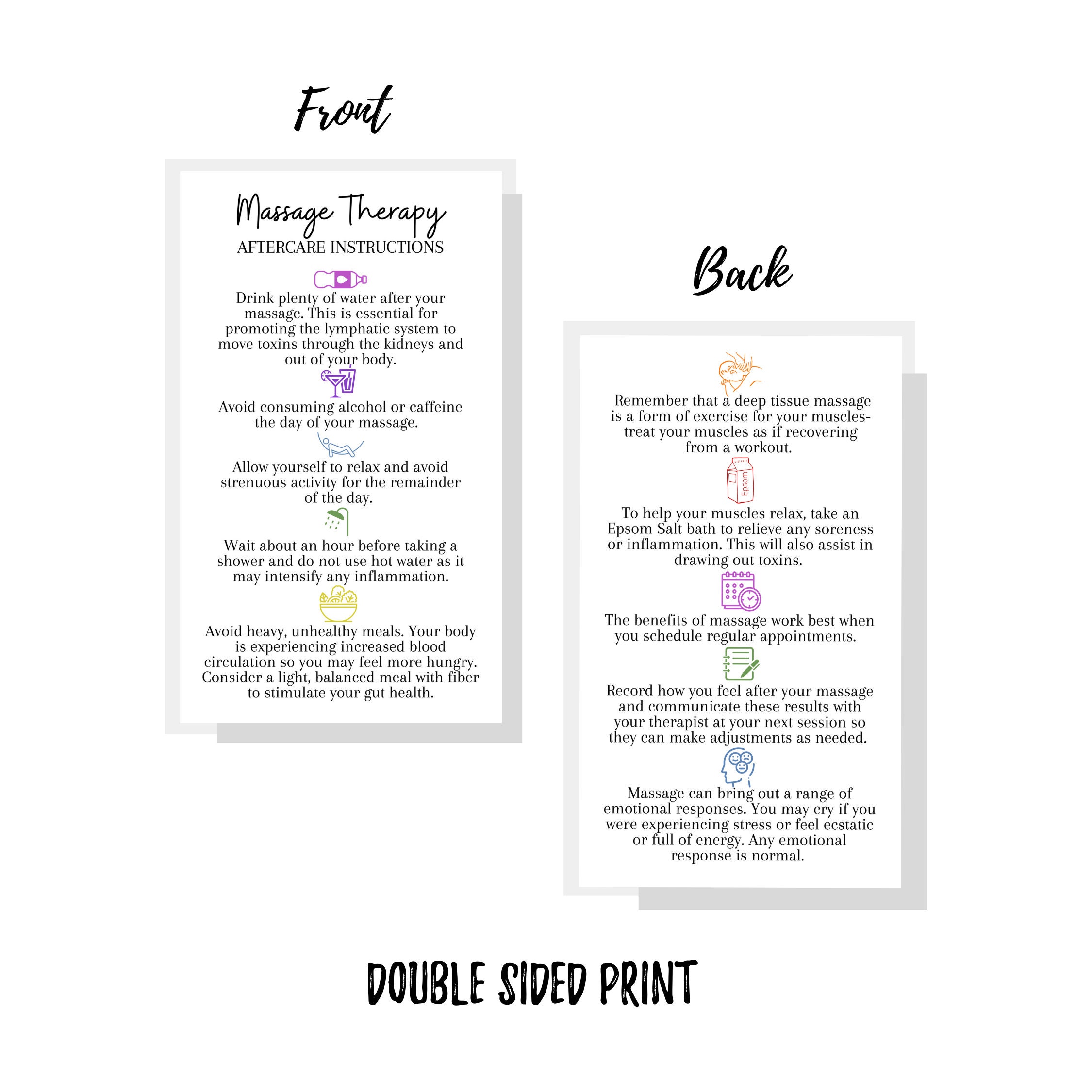Massage Therapy Aftercare Instruction Cards Printed Physical Etsy UK
