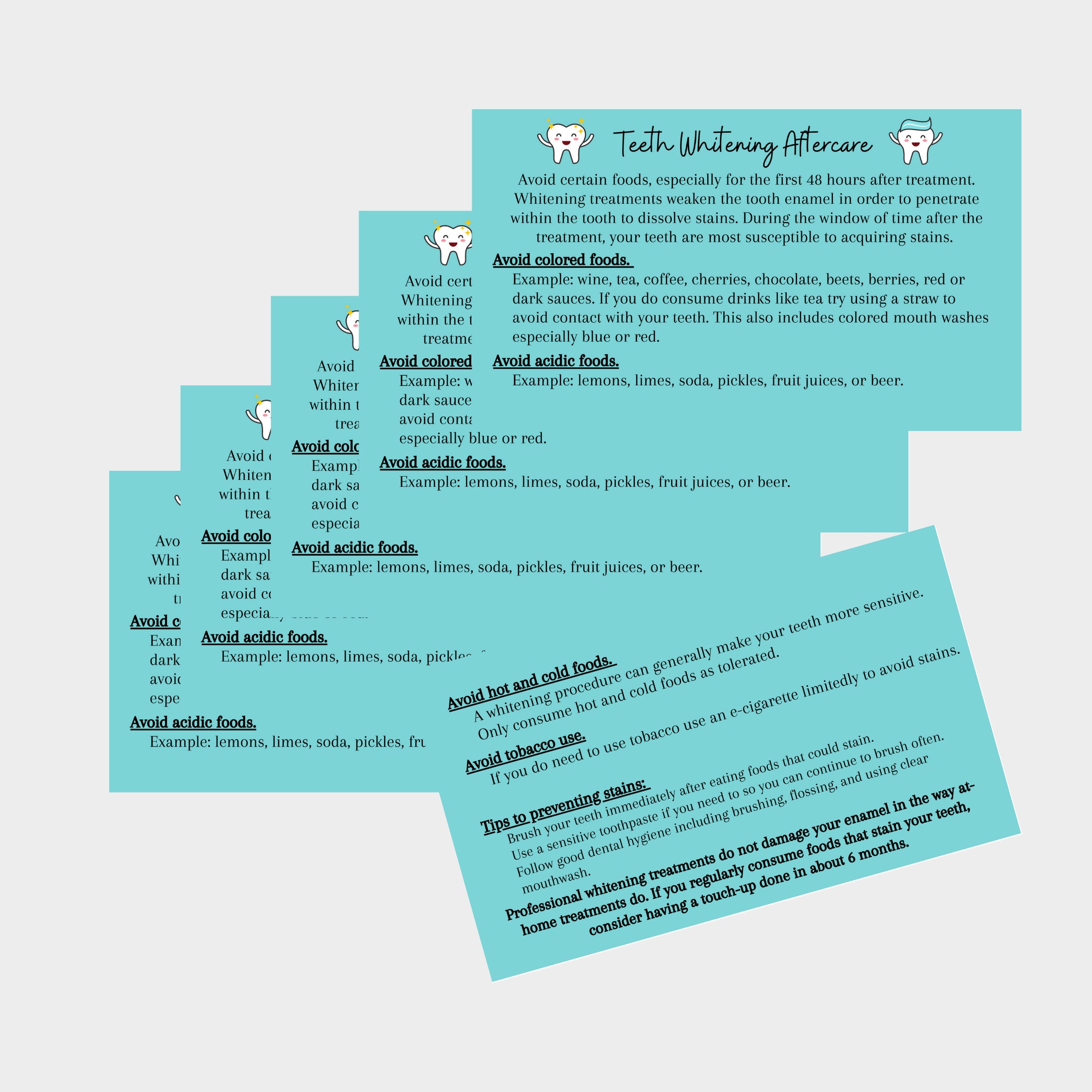 Teeth Whitening Aftercare Instruction Cards Physical Printed Etsy