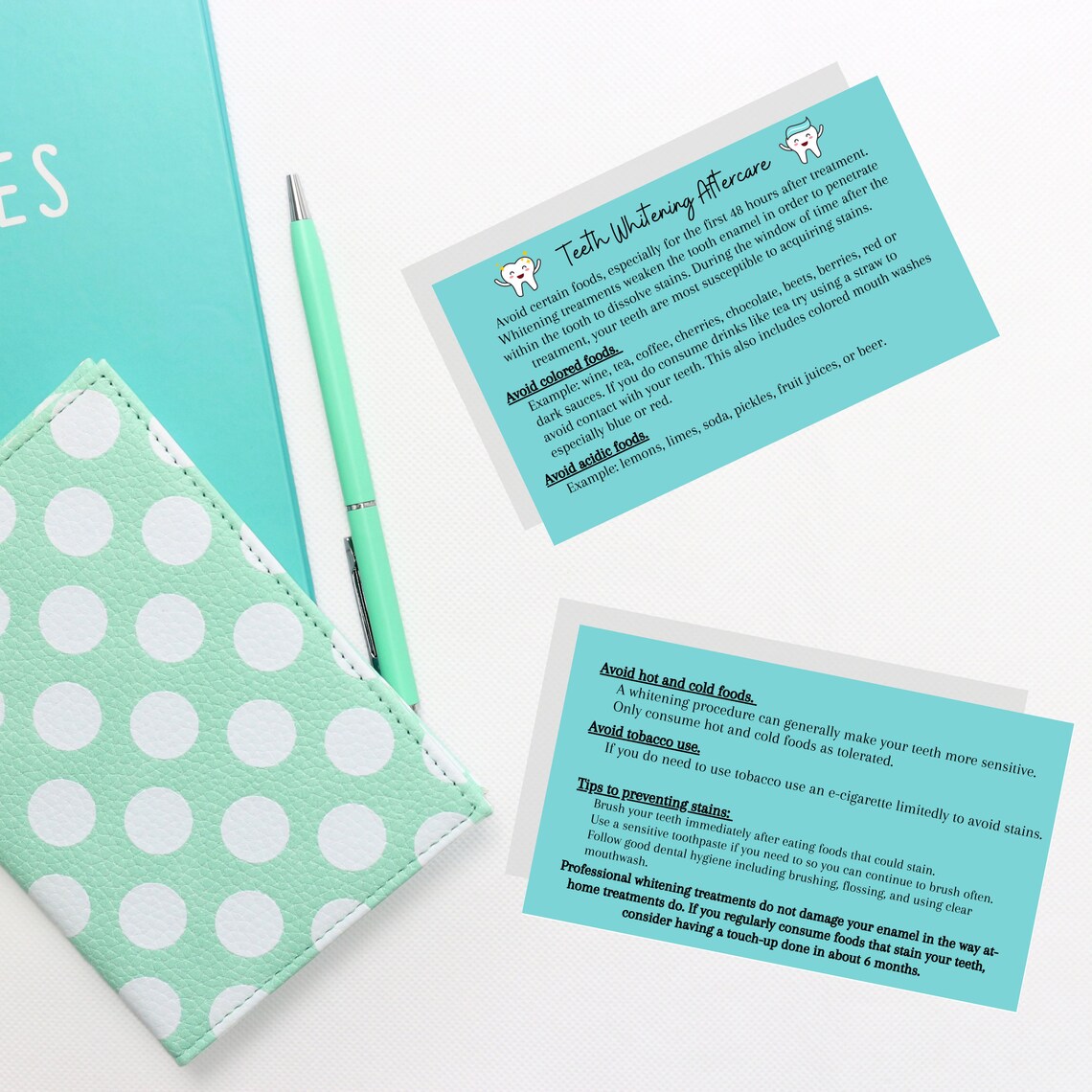 Teeth Whitening Aftercare Instruction Cards Physical Printed Etsy