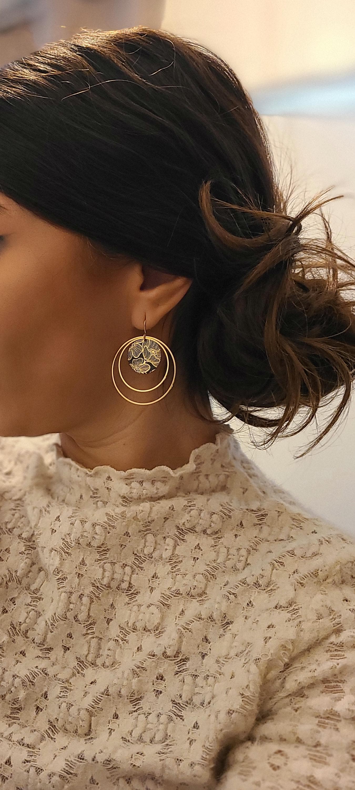 Bijou boucles d'oreilles vintage couleur bronze avec de jolies fées