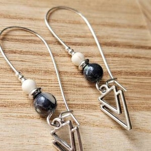 Silver earrings with large double triangle hooks Women's jewelry. Christmas jewelry gift image 5