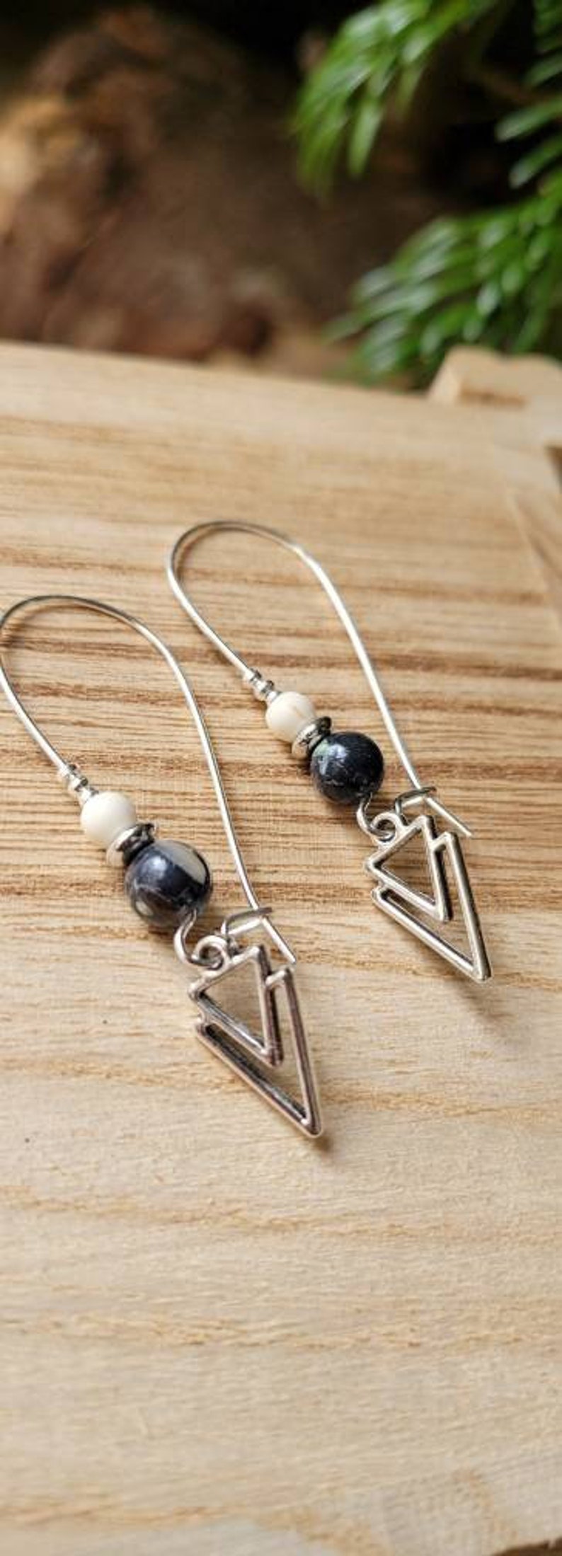 Silver earrings with large double triangle hooks Women's jewelry. Christmas jewelry gift image 5