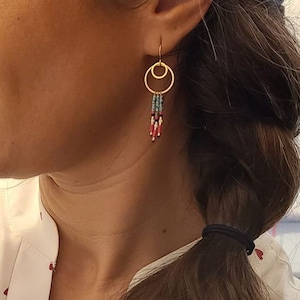 Gold dangle earrings | Miyuki beads | Fringes | Women&#39;s jewelry | handmade jewelry | handwoven - Bracelet set