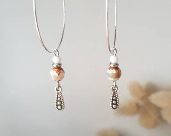 Silver effect hoop earrings and natural Tibetan pearls Jewelry for women. Handcrafted jewelry gift