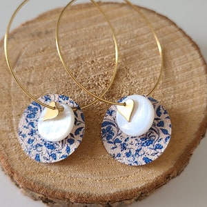 Japanese style dangling gold earrings creoles Women's jewelry. Handcrafted jewelry gift image 3