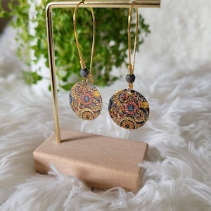 Boucles d'oreilles or pendantes style japonais perle naturelle de labradorite Bijoux pour femme. Cadeau bijou artisanal image 2