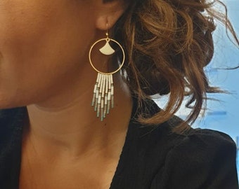 Boucles d'oreilles pendantes | Perles de Miyuki | Franges perlées | style bohème | Bijoux pour femme | bijou artisanal | tissé à la main