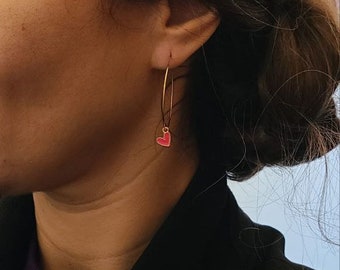 Minimalist gold stainless steel heart hoop earrings - Women's jewelry. Valentine's Day jewelry gift