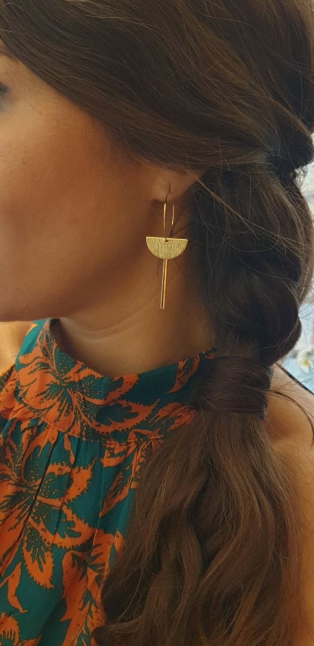 Gold-plated stainless steel half-circle hoop earrings - geometric - Women's jewelry. Christmas jewelry gift