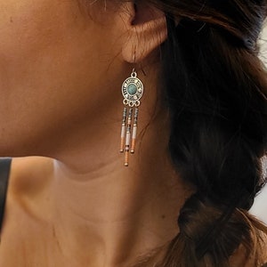 Silver drop earrings | Miyuki beads | Beaded fringes | Boho style | Women&#39;s jewelry | Handmade jewelry | Woven