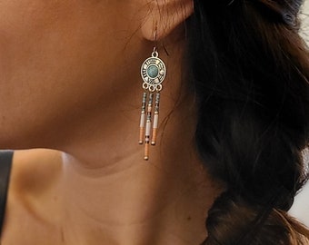 Silver Dangle Earrings | Miyuki beads | Beaded fringes | boho style | Jewelry for women | handcrafted jewelry | woven