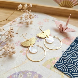 Mother of Pearl Wedding Earrings - Geometric Boho Drop Earrings - Women's Jewelry