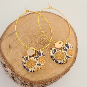 Japanese-style gold dangling earrings - hoops - Women&#39;s jewelry. Handmade jewelry gift