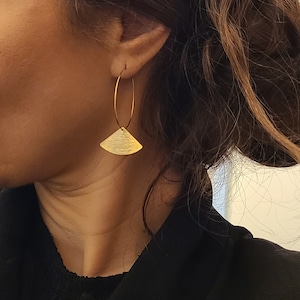 Art Deco Gold Fan Earrings • Stainless Steel Hoop Earrings • Gold Fan Earrings • Art Deco Fan Earrings Gift