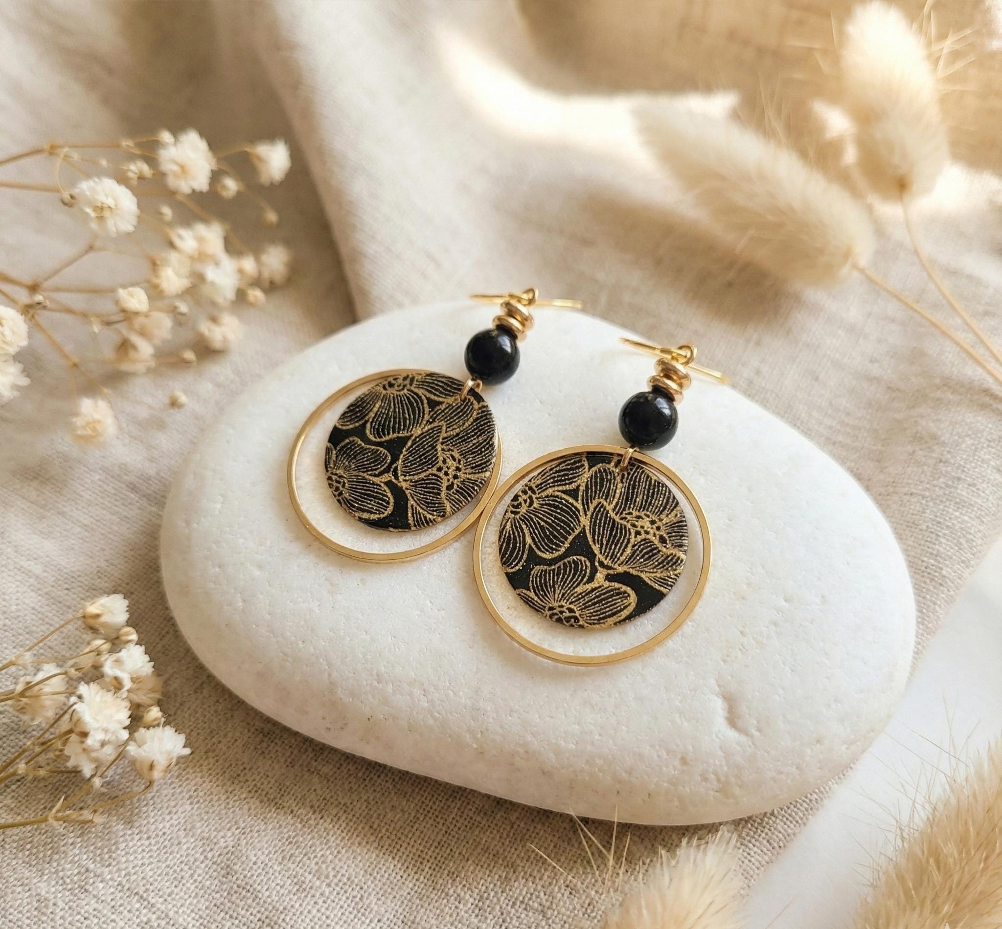 Boucles D'Oreilles Pendantes En Hématite Naturelle - Modèle Clip (Dormeuses)