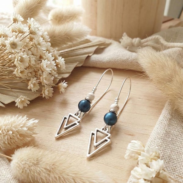 Handmade Stainless Steel Earrings, Art Deco Triangle Drop Earrings, Geometric Silver Earrings, Silver Boho Earrings, Original Gift for Women