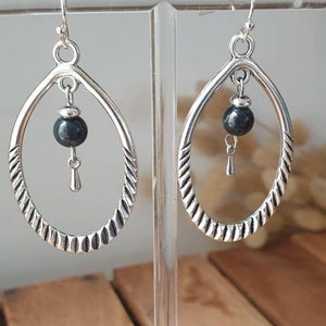 Silver effect oval hoop earrings Jewelry for women. Christmas jewelry gift image 2