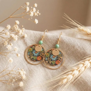 Gold-tone dangle earrings in Japanese style - natural howlite bead - Women's jewelry. Handmade jewelry gift