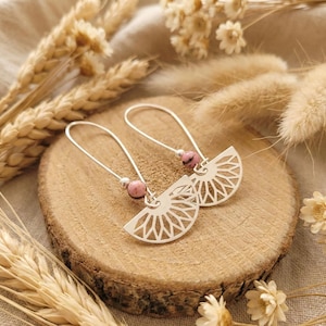 Opengewerkte zilveren waaieroorbellen - Howliet roos grote boho haakjes - Fächer Ohrringe Silber Rosa - Silver Fan Earrings