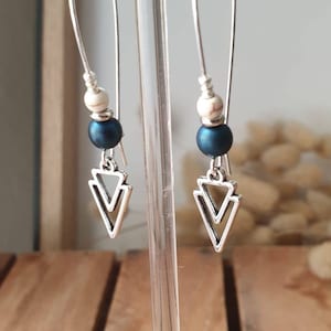 Silver earrings with large double triangle hooks Women's jewelry. Christmas jewelry gift image 2