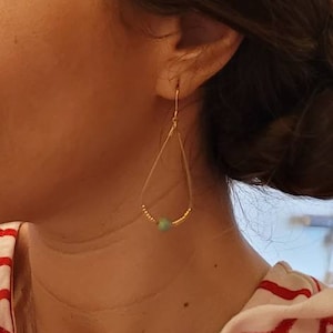 Gold Stainless Steel Drop Hoop Earrings with Natural Pearls - Women&#39;s Jewelry. Handmade Jewelry Gift