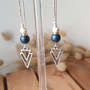 Silver earrings with large double triangle hooks Women's jewelry. Christmas jewelry gift image 3