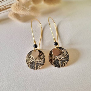 Boucles d'oreilles or pendantes style japonais perle naturelle d'howlite Bijoux pour femme. Cadeau bijou artisanal image 3