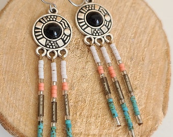 Silver drop earrings | Miyuki Beads | Beaded Fringes | boho style | Jewelry for women | handcrafted jewel | woven