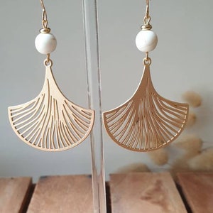 Collection Les dorées boucles d'oreilles or feuilles de Ginkgo. Bijoux pour femme. Cadeau bijou artisanal 画像 4