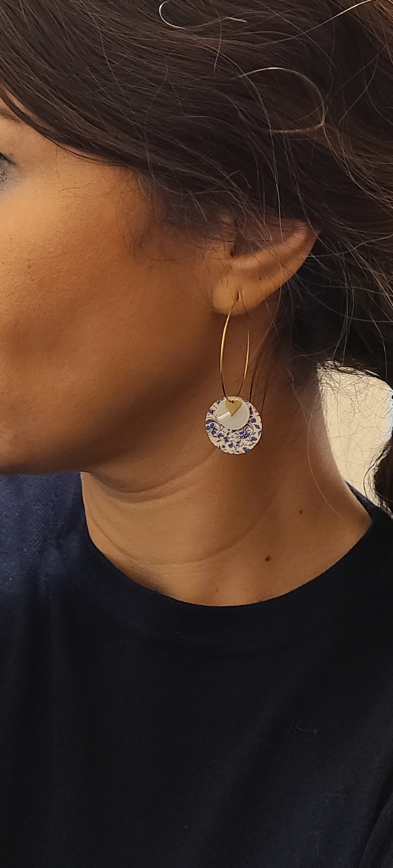 Boucles d'oreilles or pendantes style japonais créoles Bijoux pour femme. Cadeau bijou artisanal image 1