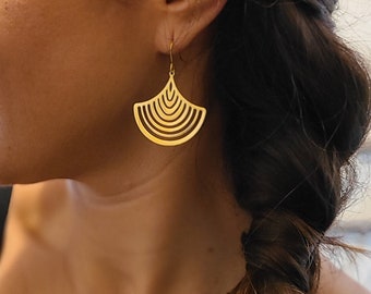 Openwork Ginkgo Leaf Earrings with Small Gold Hooks - Women's Jewelry. Handmade Jewelry Gift