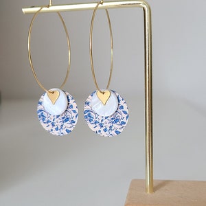 Japanese style dangling gold earrings creoles Women's jewelry. Handcrafted jewelry gift image 5