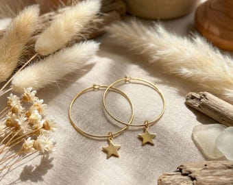 Gold-Plated Stainless Steel Star Hoop Earrings - Celestial Dangle Earrings - Handmade Gift for Women - Minimalist and Delicate Celestial Jewelry