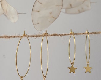 Gold hoop earrings stainless steel star brass - Women's jewelry. Handcrafted jewelry gift