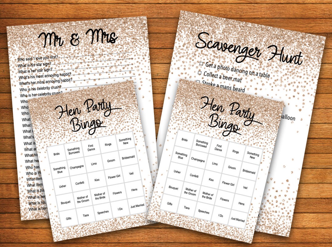 Hen Party Game Bundle Bingo Scavenger Hunt Mr & Mrs Printable