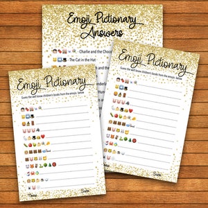 Baby Shower Game - Emoji Pictionary - Printable PDF - Print at Home - Gold Confetti
